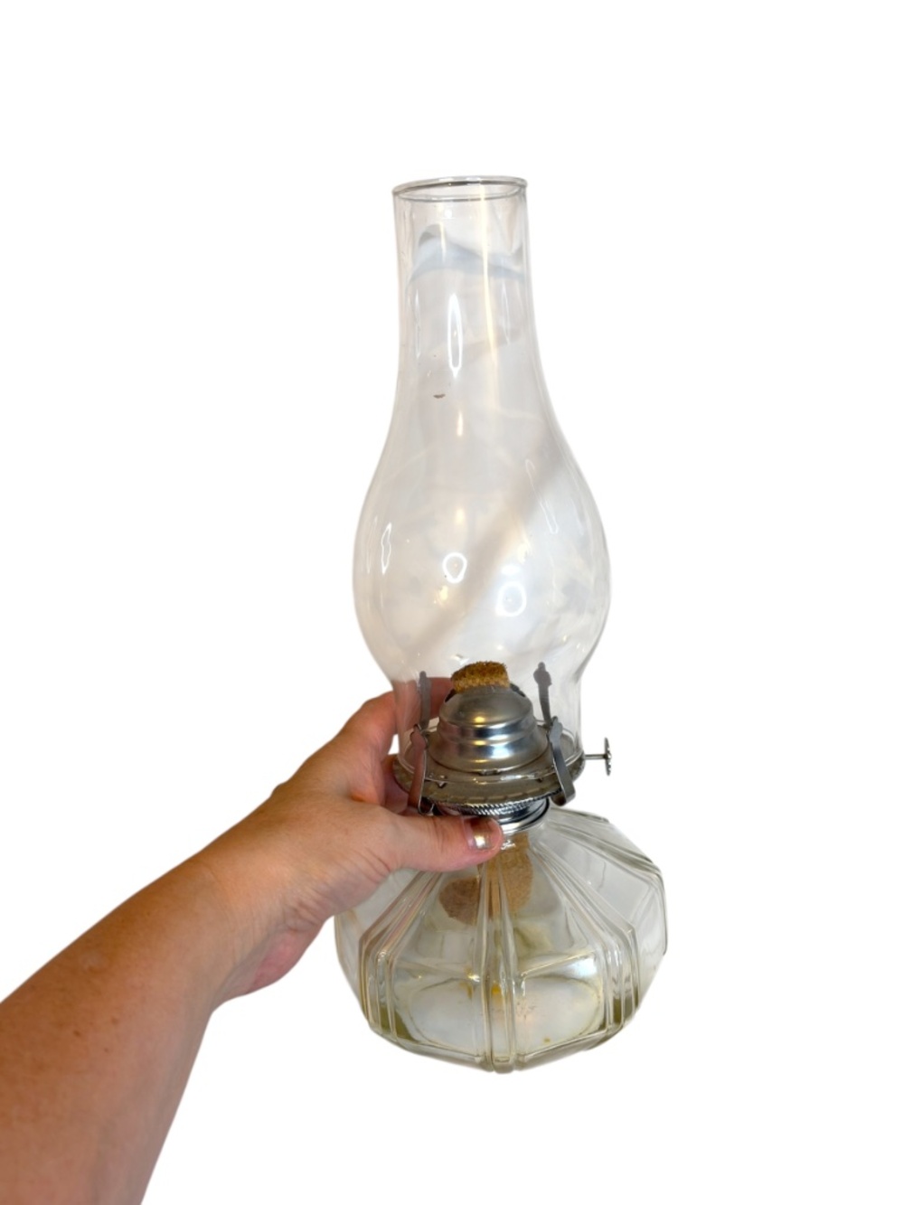 Vintage Clear Glass Oil Lamp Hurricane Lantern Kerosene Lamp Star Burner 13” Rus